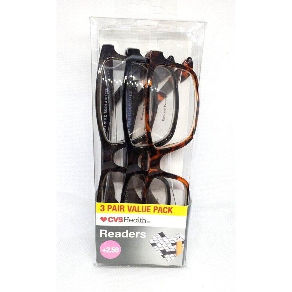 CVS Health 3 Pair Value Pack Readers +2.50 Brown Frame Reading Glasses